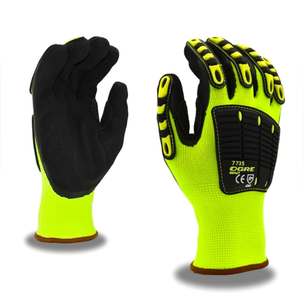 🦺🧤🥽4/$22 Bundle OGRE Cordova 7735 HiVis Impact Gloves w/Nitrile Palm in Lime. XL